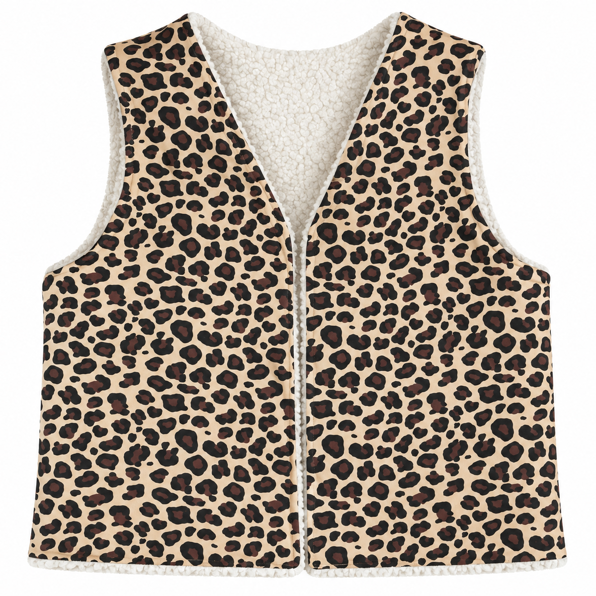 Gilet réversible enfant léopard et sherpa écru (coupe droite)