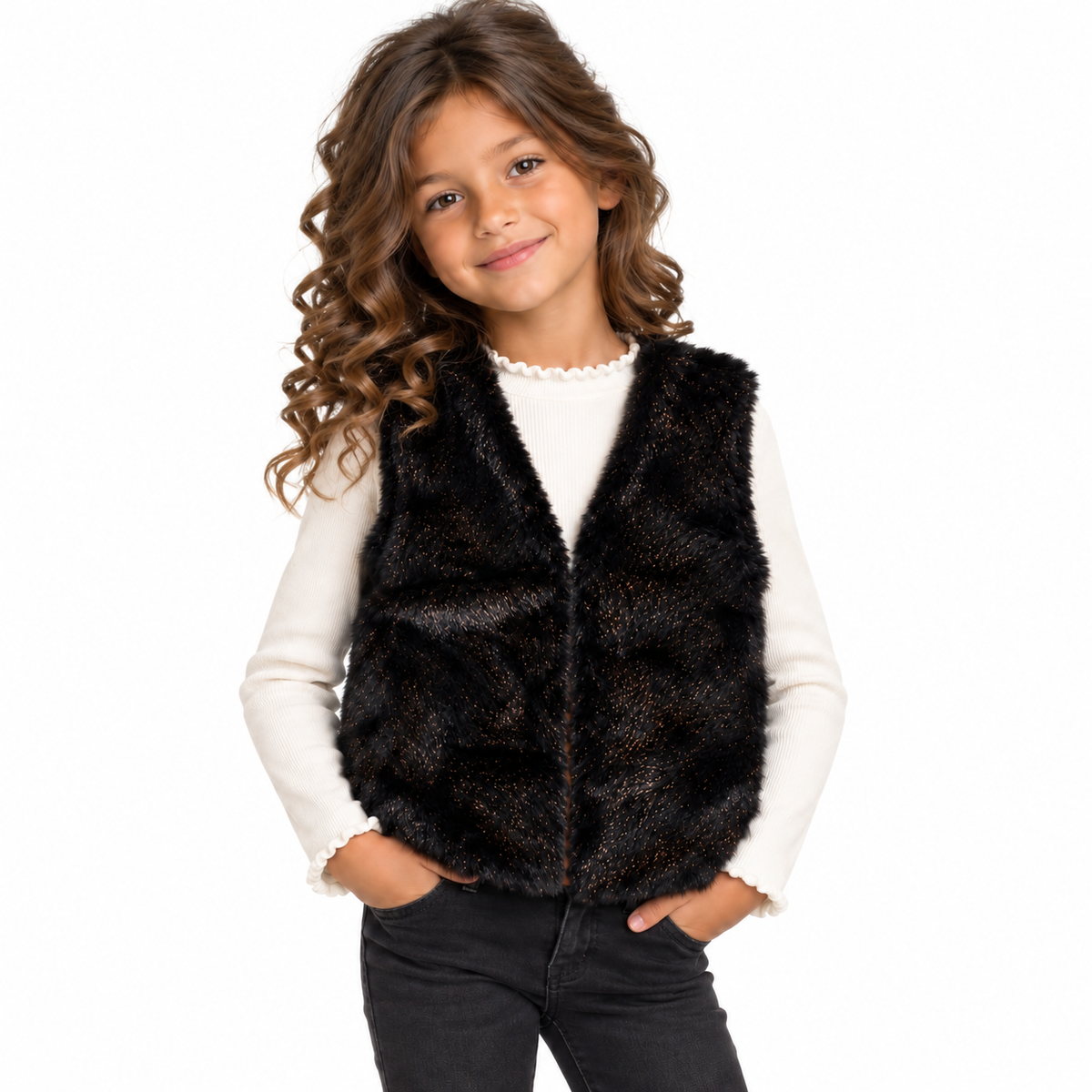 Gilet réversible peau de bête fourrure lurex