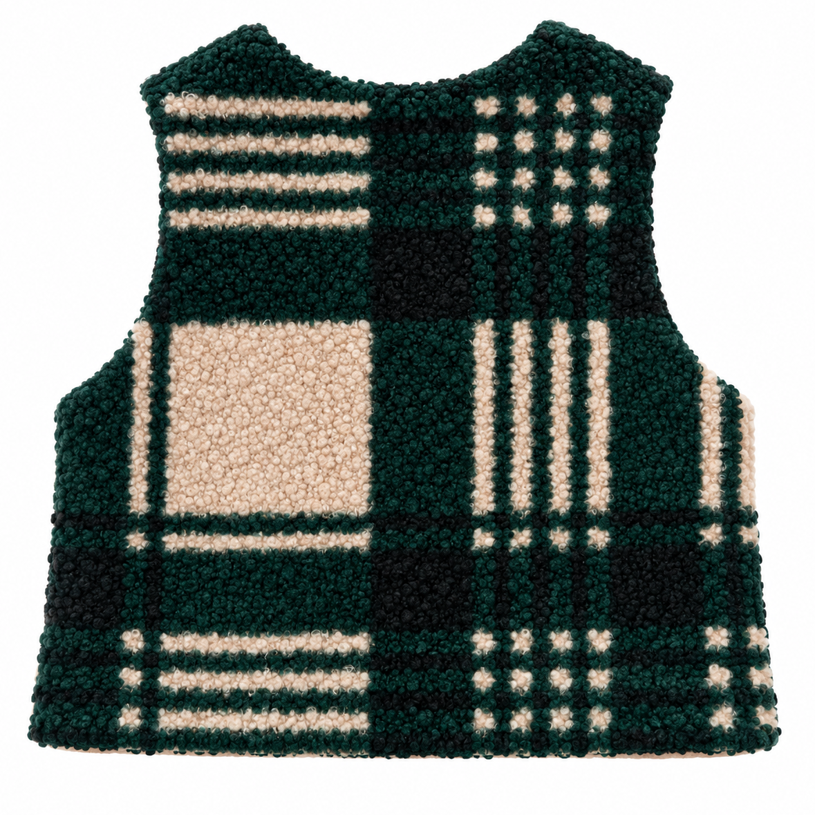Gilet réversible sherpa carreaux et gaze écru