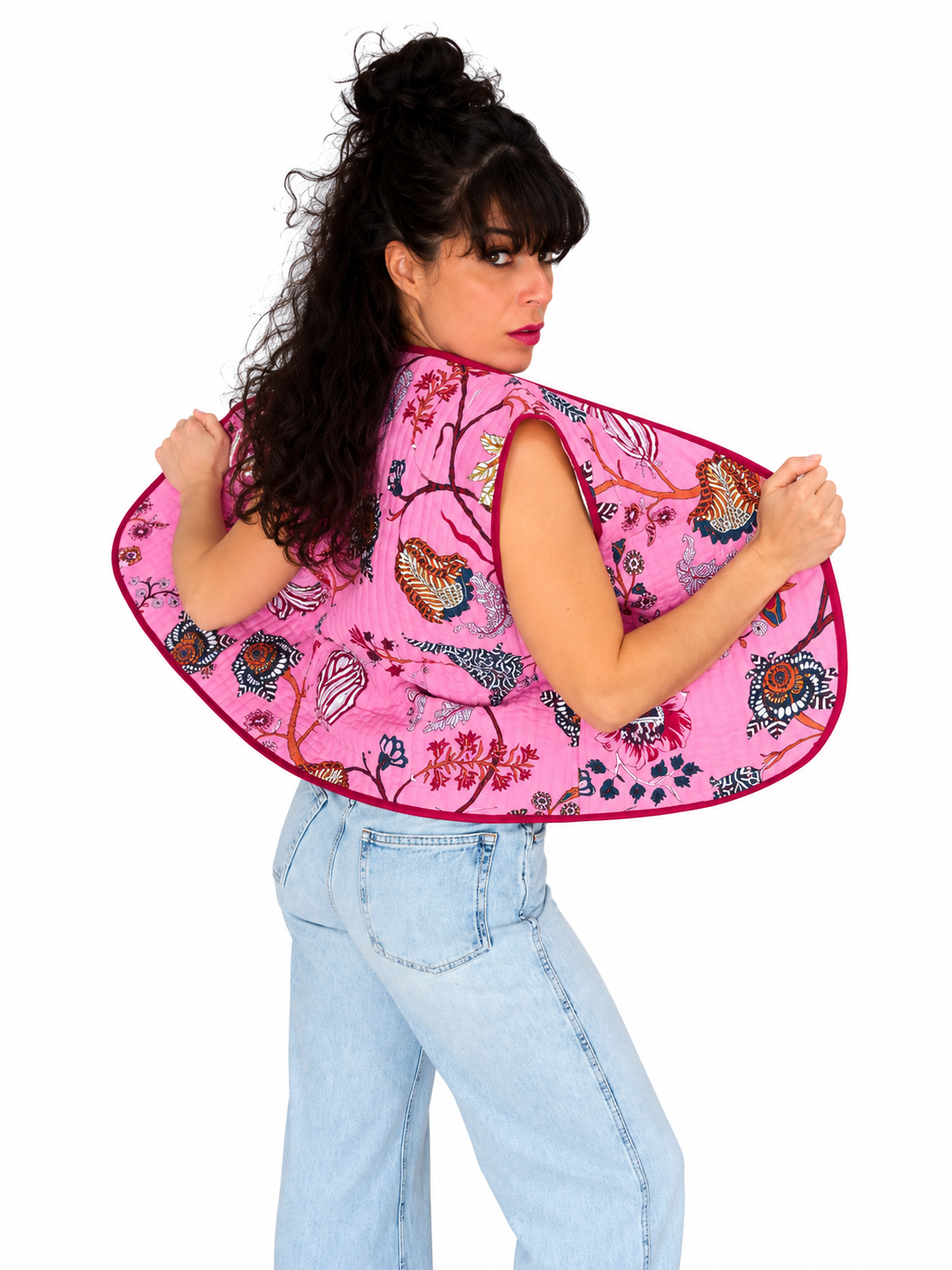 Gilet réversible matelassé rose indien