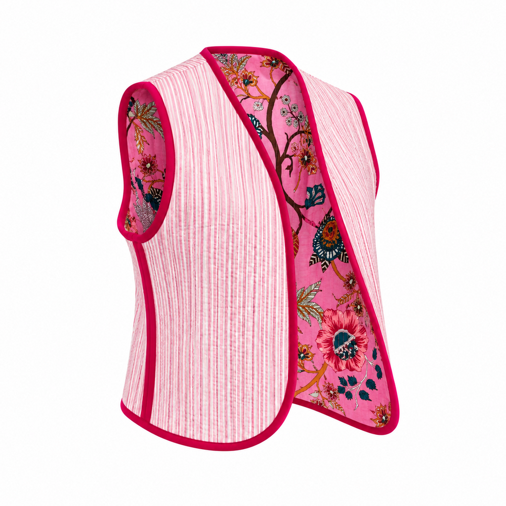 Gilet réversible matelassé rose indien